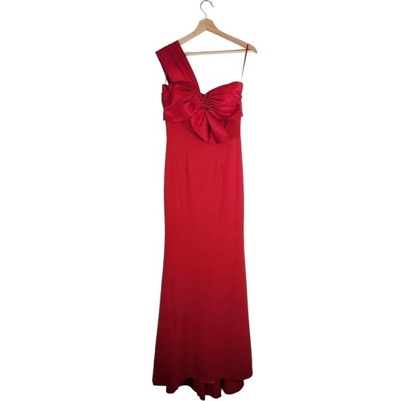 Mac Duggal One Shoulder Trumpet Formal Evening Maxi Dress Gown Red - Picture 4 of 7